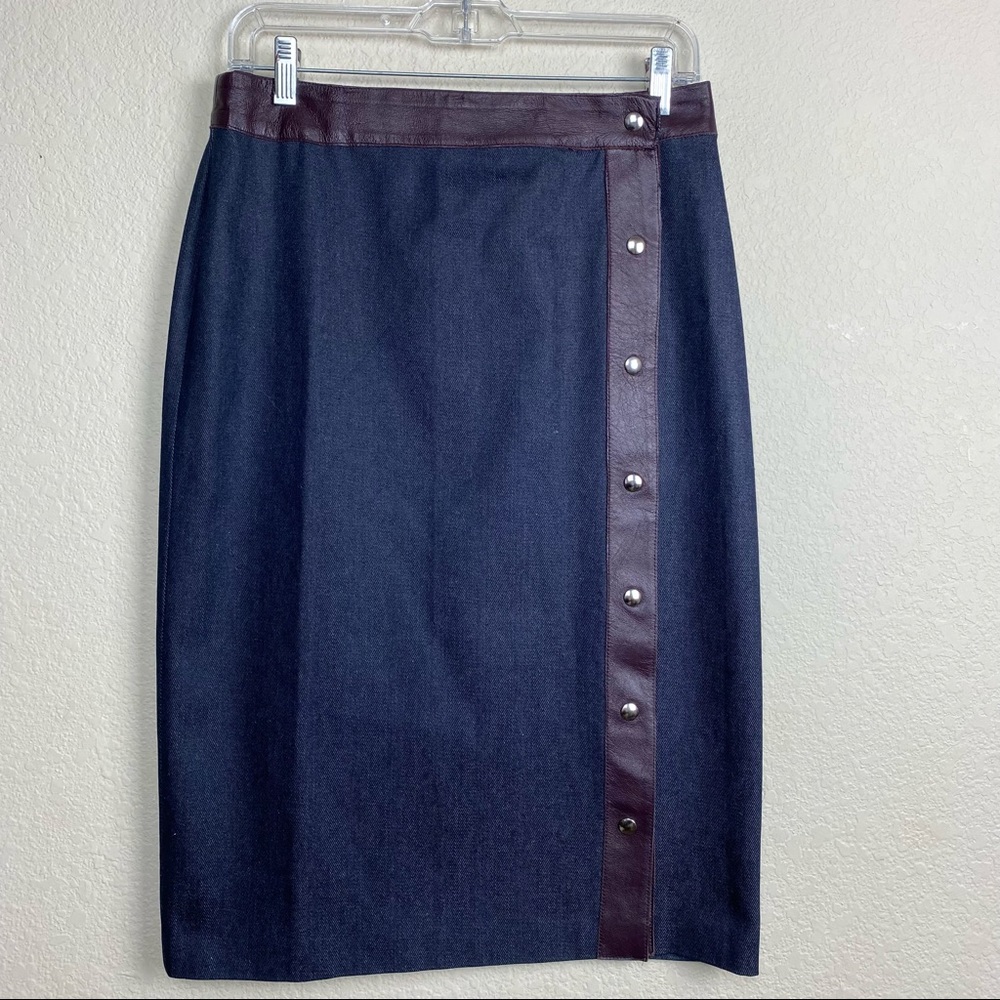 Dolce & Gabbana denim leather midi pencil skirt side button size 28
